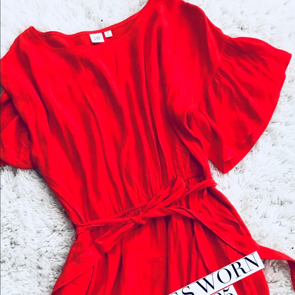 Red, flowy dress with belt from Gap